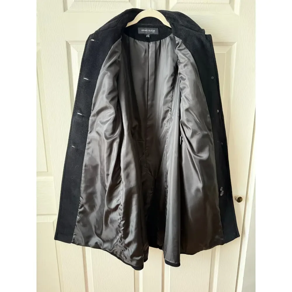Anne Klein Black Wool‎ Angora Blend Coat Womens Size 10 Quiet Luxury Old Money